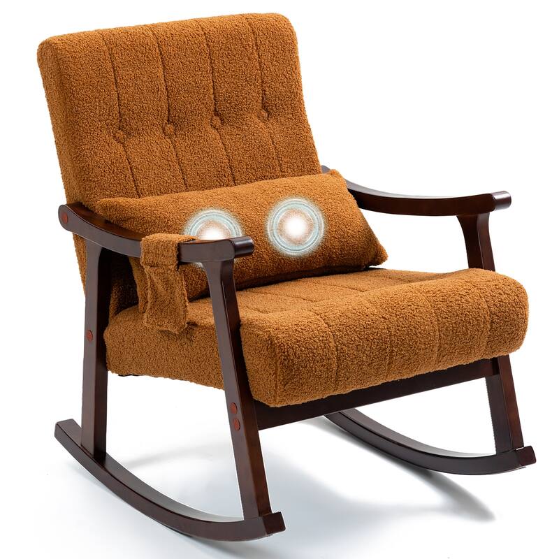 AVAWING Upholstered Rocking Chair with Massage Lumbar Support - Brown