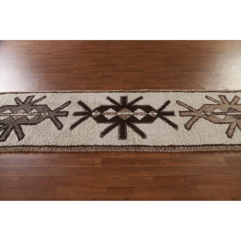 Vegetable Dye Kurdish Turkish Runner Rug Handmade Wool Carpet - 3'1"x 12'4"