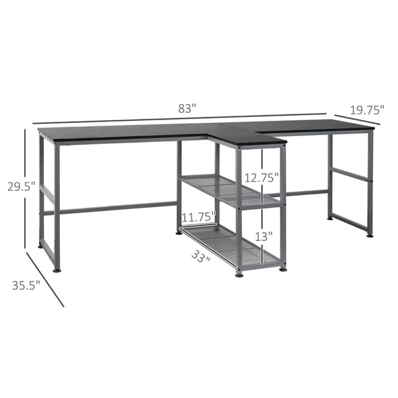 Double Workstation Desk with Storage Shelves Two Person Computer Table with Steel Frame for Home Office Study Room