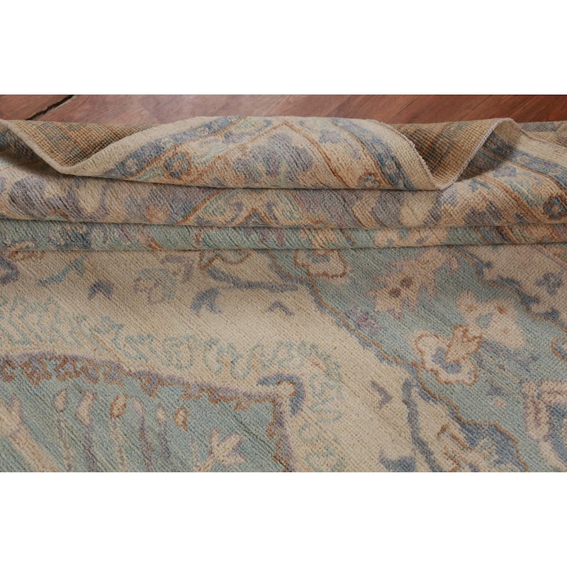 Hand Knotted Oriental 100% Wool Carpet Transitional Floral Beige & Ivories Oushak Area Rug - 9' 9'' X 8' 4''