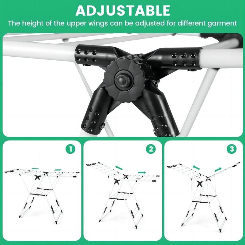 Folding Clothes Drying Rack,Adjustable Height,Silver