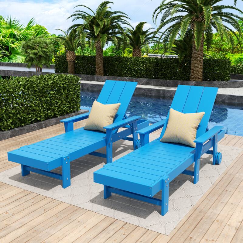 Polytrends Shoreside Modern Poly Reclining Eco-Friendly All Weather Chaise Lounge With Arms & Wheels (Set Of 2)