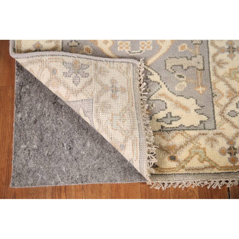 Grey Floral Oushak Runner Rug Hand-knotted Wool Carpet - 2'7"x 10'2"