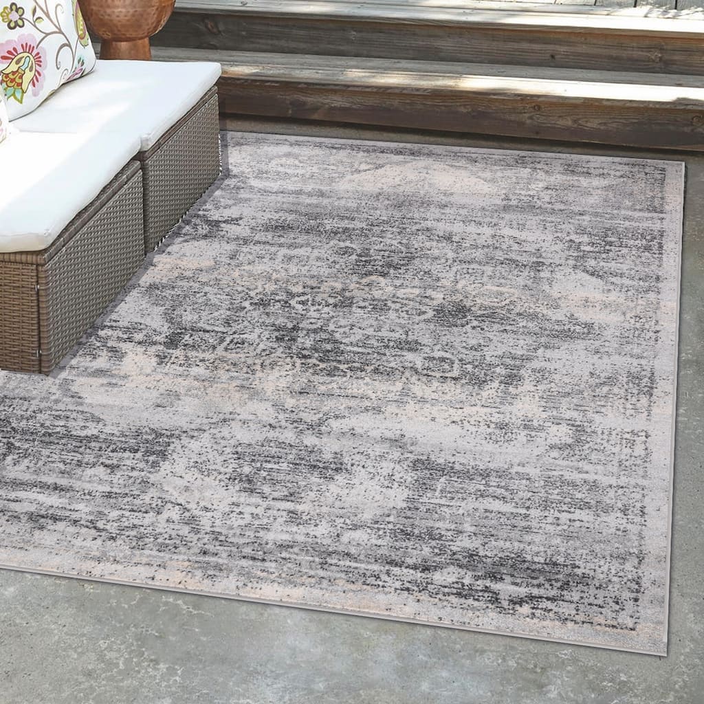 Angel Collection Faded Grey Abstract Area Rug