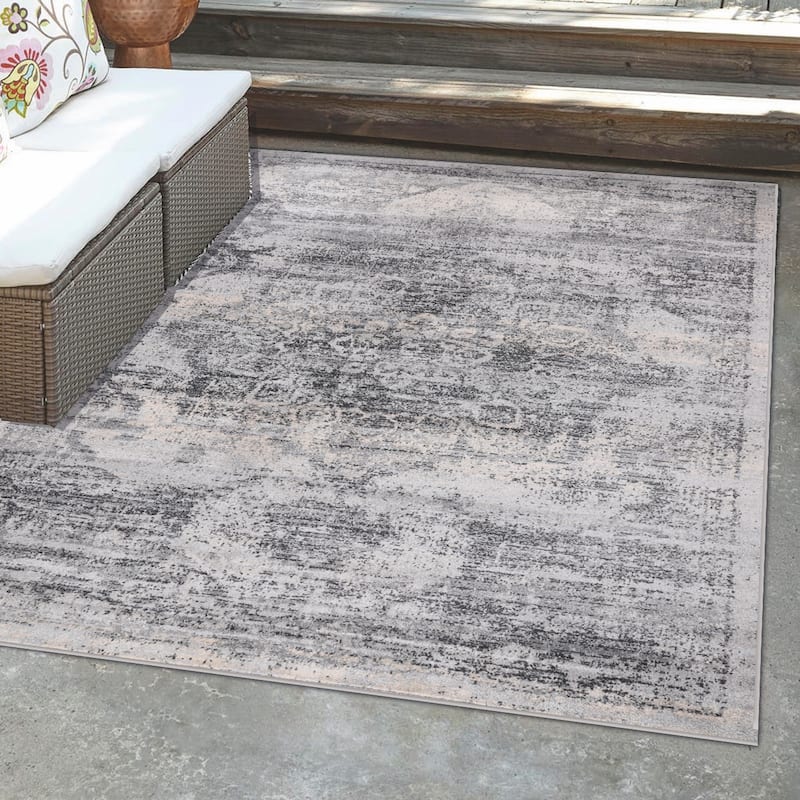 Angel Collection Faded Grey Abstract Area Rug