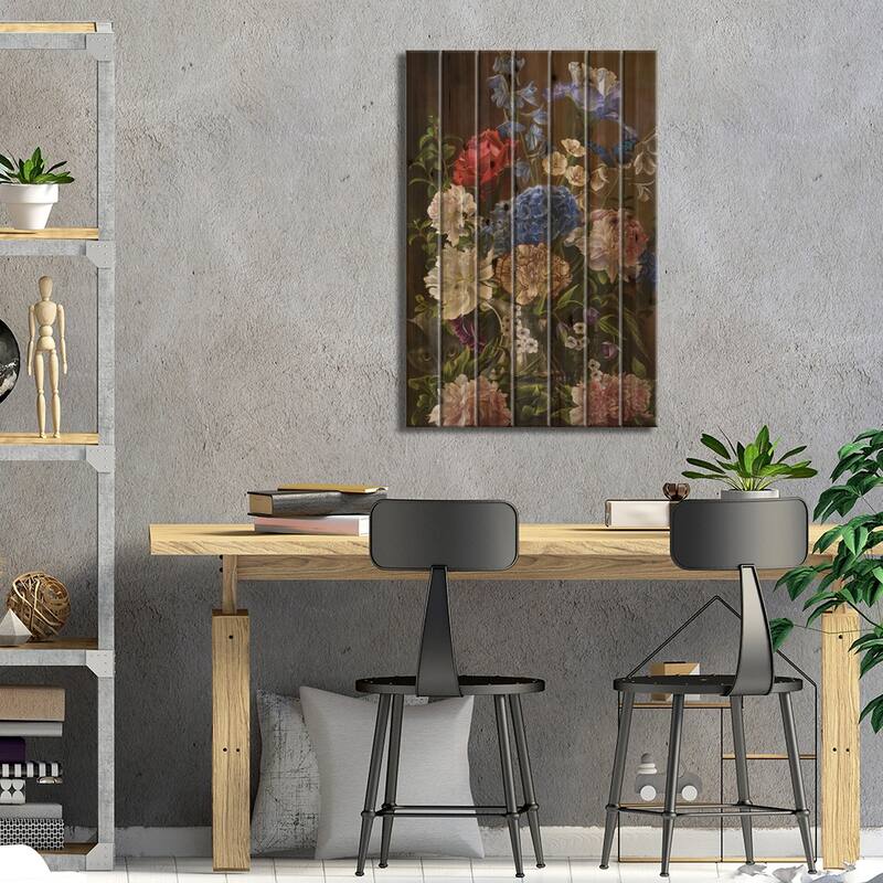 Bouquet In Blue Print On Wood by Nene Thomas - Multi-Color