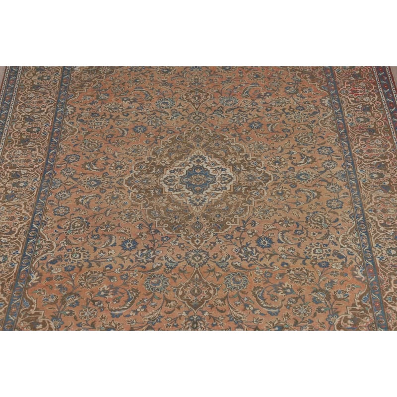 Traditional Kashan Persian Vintage Area Rug Hand-Knotted Wool Carpet - 8'1" x 11'5"