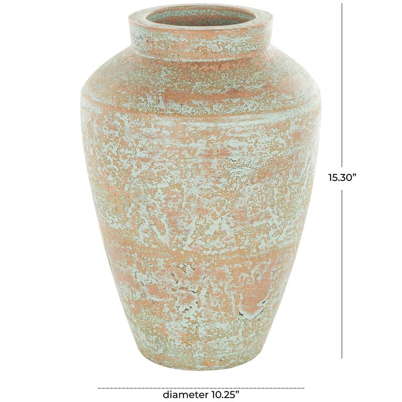 Brown Ceramic Antique Style Textured Patina Decorative Vase