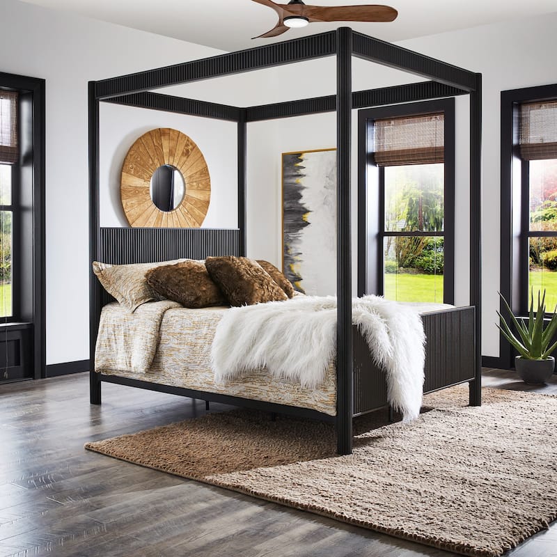 Monson Black Finish Metal Canopy Queen Bed by iNSPIRE Q Modern