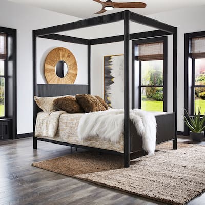 Monson Black Finish Metal Canopy Queen Bed by iNSPIRE Q Modern