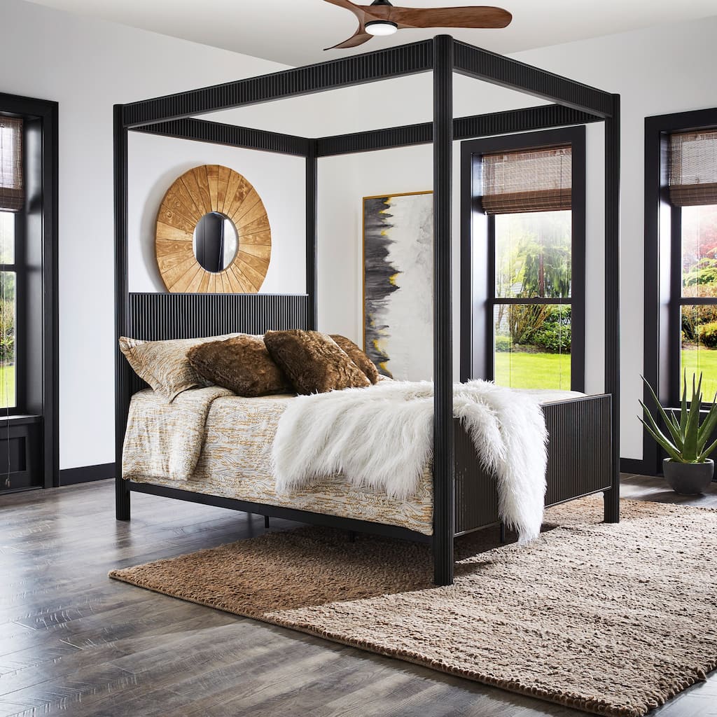 Monson Black Finish Metal Canopy Queen Bed by iNSPIRE Q Modern