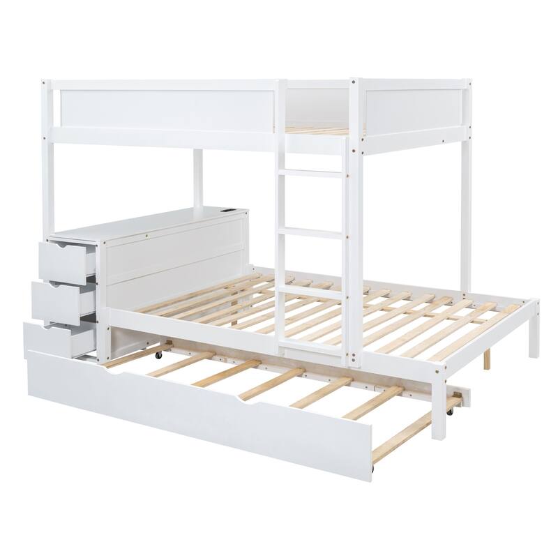 Roomfitters Full Over Full Bunk Bed with Twin Trundle, Desk and Storage Drawers