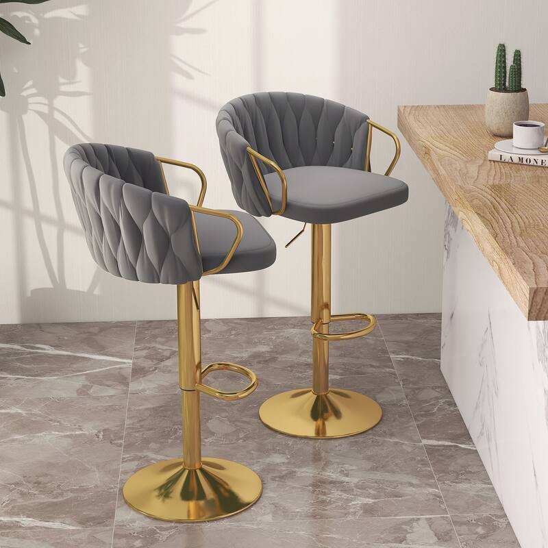 2 Set Counter Height Adjustable Velvet Bar Stools