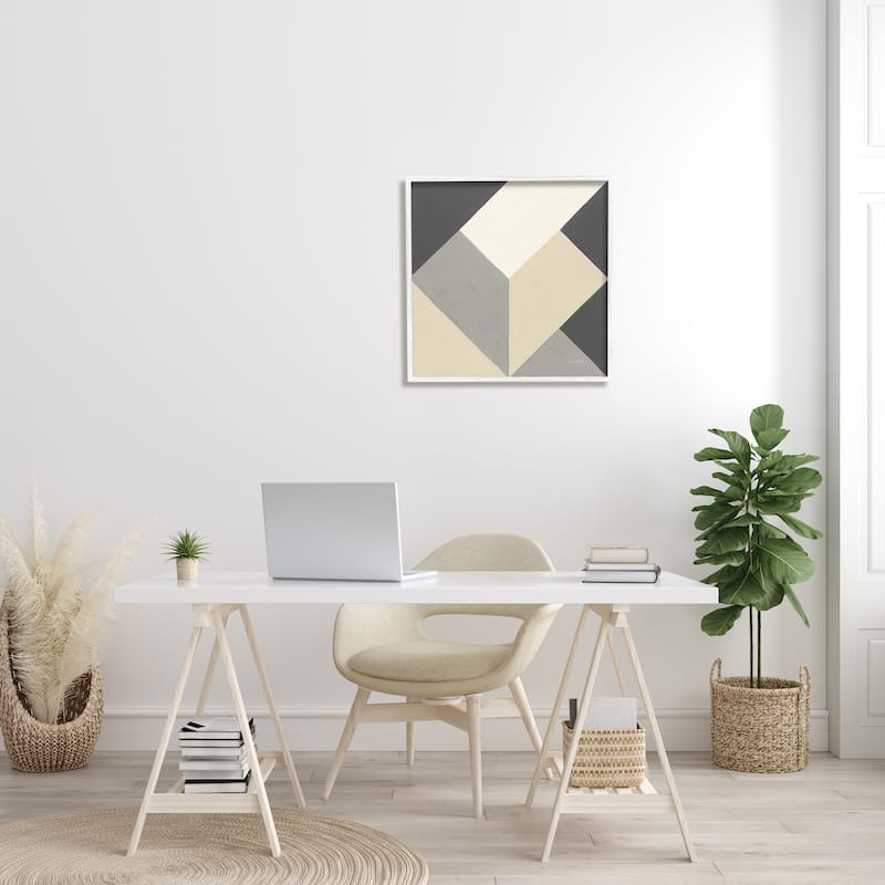 Stupell Geometric Shape Arrangement Abstract Grey Beige Heart Framed Wall Art