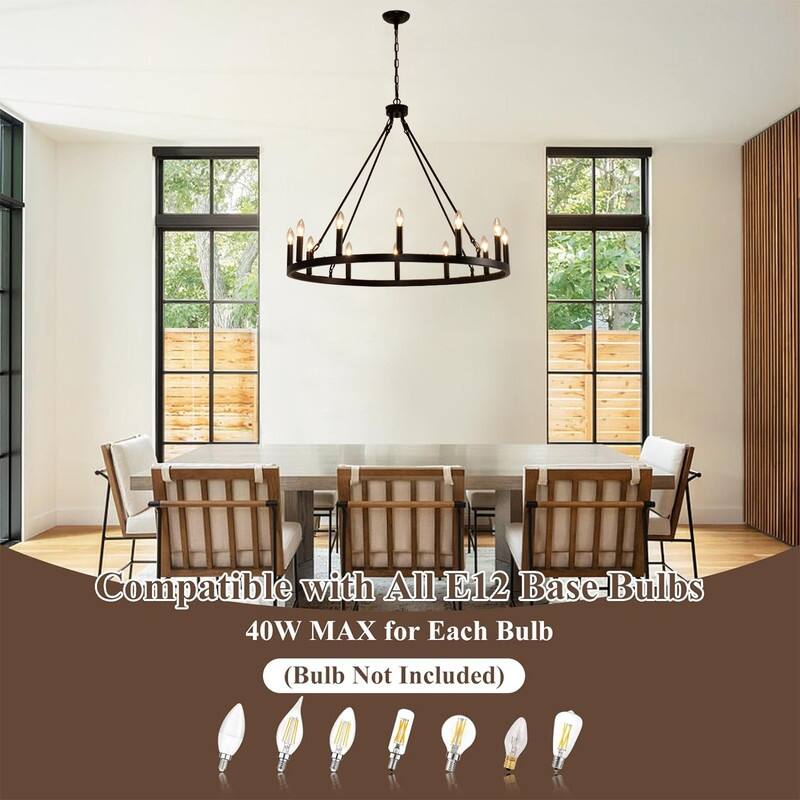 Wagon Wheel Chandelier 31in 12 Light Dining Room Farmhouse Chandelier - 38IN*29.6IN