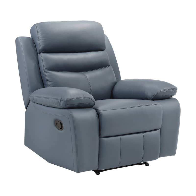 Peperomia 41" Leather Manual Recliner - Tab Pull Reclining Motion - Blue