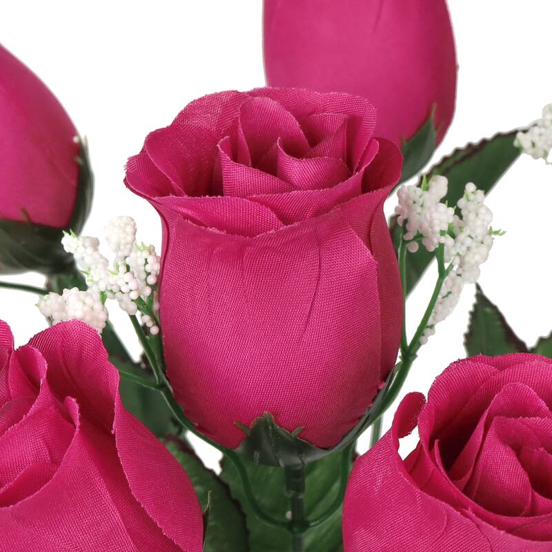 Set of 12 Hot Pink Artificial Rose Bud Flower Stem Bush Bouquet 14in - 14" L x 6" W x 6" DP