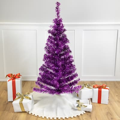 4' Purple Artificial Tinsel Christmas Tree, Unlit - 4 Foot