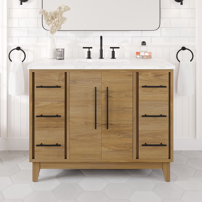 Graham 42"W Oak Bath Vanity with WH Arabescato Engineered Stone Top