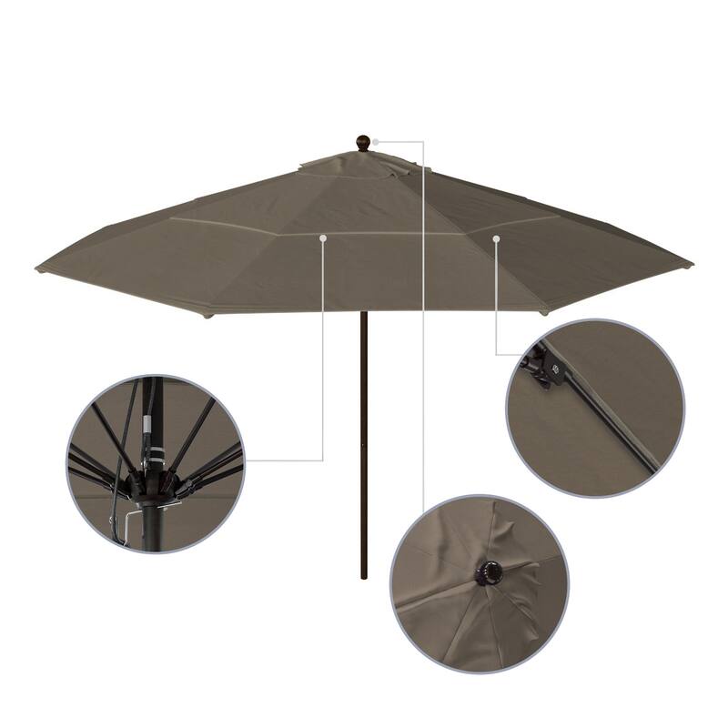 California Umbrella 11' Rd Aluminum Frame, Fiberglass Rib Patio Umbrella, Push Open, Bronze Finish, Sunbrella Fabric