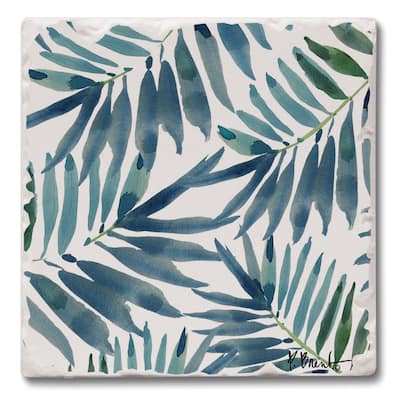 Counterart Absorbent Stone Coasters - Blue Palms - Set of 4 - 4x4x108