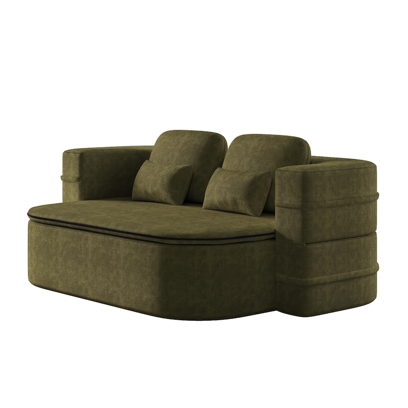 75''2-in-1 Foldable Sofa,Convertible Sleeper Foam Chenille Floor folding Sofa Bed with Multi Functional Blanket,Lounge Sofa