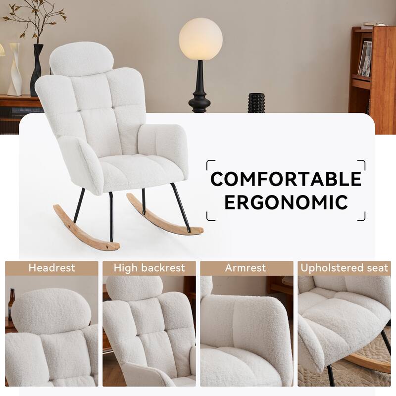 Teddy Fabric Upholstered Modern Nursery Rocking Glider Accent Chair with High Backrest