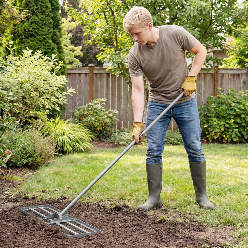 Gymax Lawn Leveling Rake 30'' x 10'' Heavy Duty Lawn Level Tool for