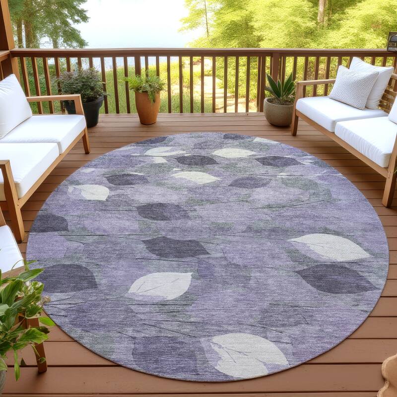 Machine Washable Indoor/ Outdoor Floral Mila Chantille Rug - Purple - 8' x 8'