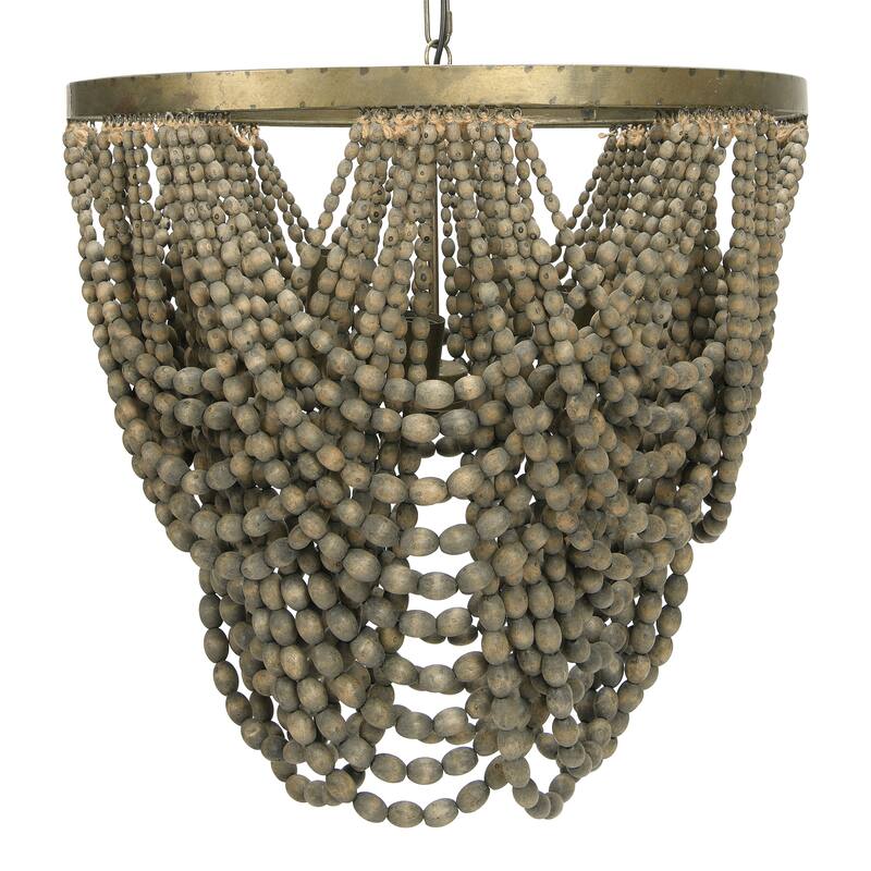 2-Tier Draped Wood Bead Chandelier - Grey