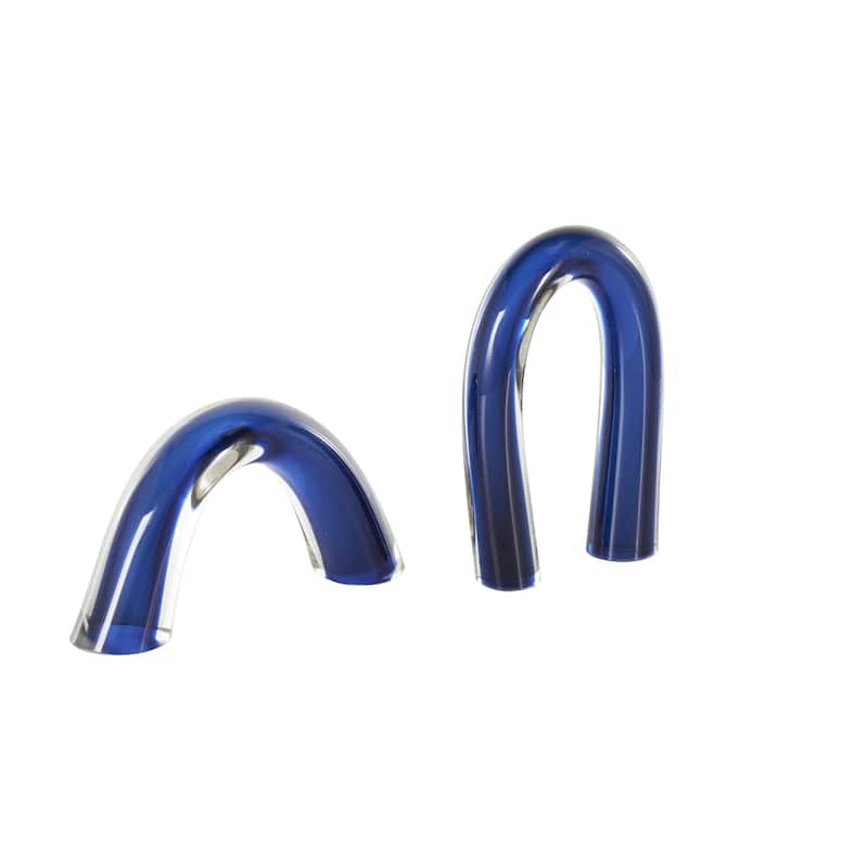 Glass Abstract Overlapping Arch Decorative Sculpture with Clear Accents - Set of 2 Blue or Orange - Roche River Decor
