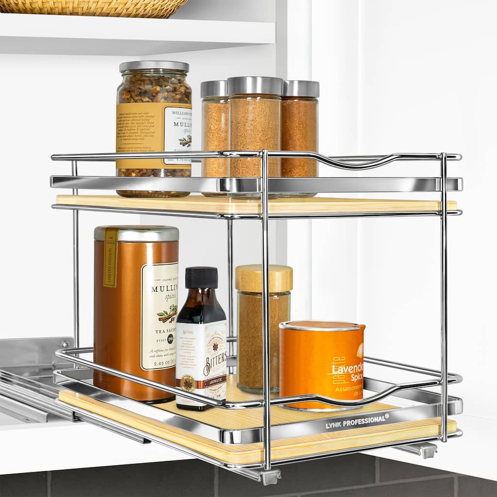 LYNK PROFESSIONAL® Élite™ Pull Out Spice Rack Organizer for Cabinet - 8-1/4 inch W - Lifetime Ltd Warranty, Wood- 2 Tier