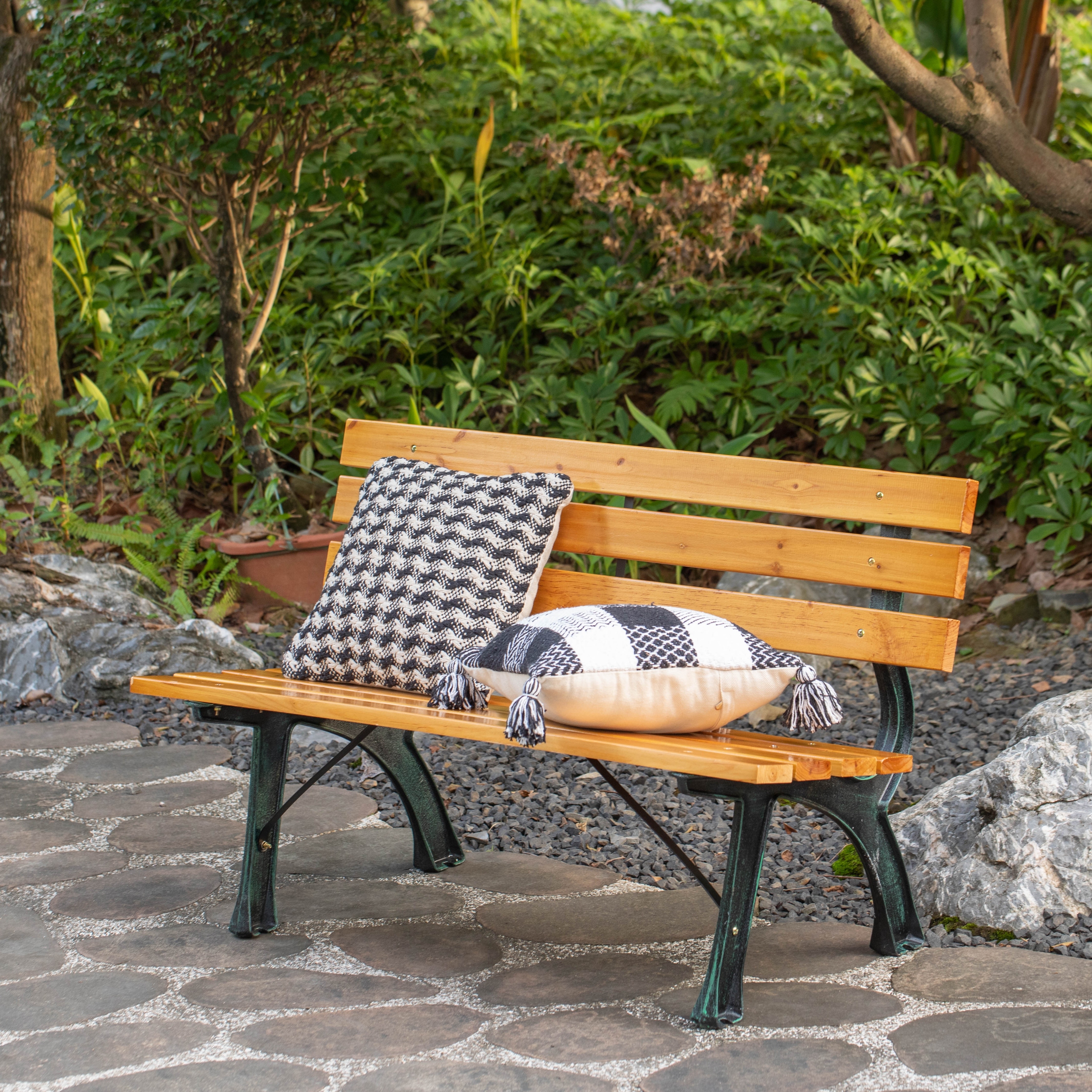 Gardenised Wood Park Bench with Iron Frame - Bed Bath & Beyond