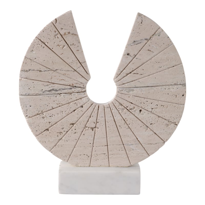 Travertine Marble Geometric Fan Modern Sculpture Decor - 11" Tan - 10" x 2" x 11" - Tan - 10" x 2" x 11"
