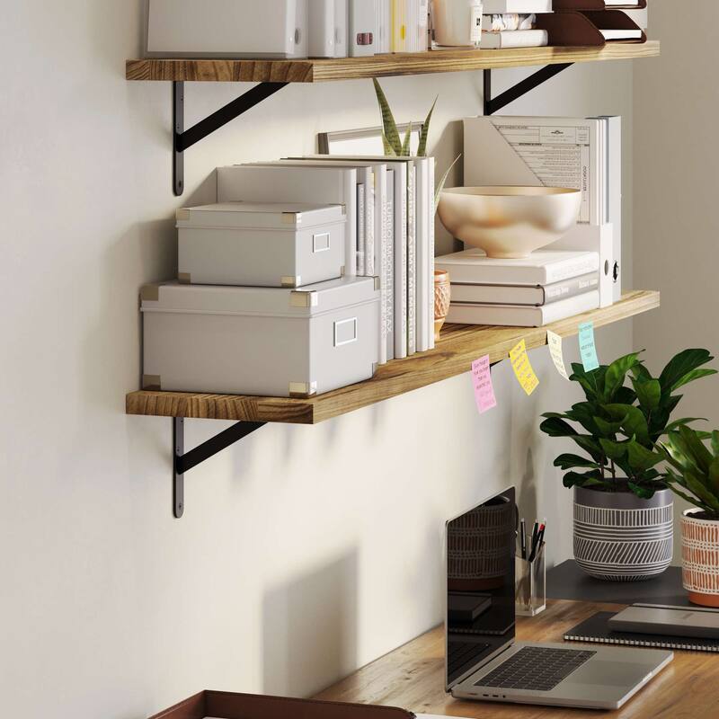Wallniture Forme 60" Floating Shelves, Wall Bookshelf, 2 Pcs, Burnt, Wood