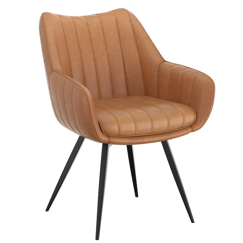 Modern Swivel Faux Leather & Metal Dining Chair, Set of 2 - Camel