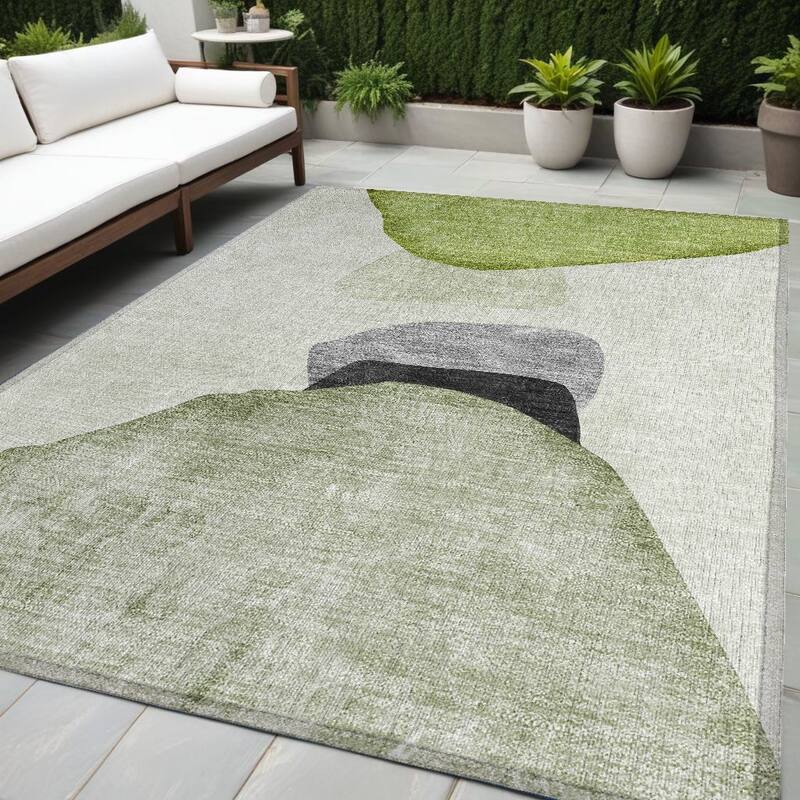 Allone Modern Art-Inspired Weather Resistant Blended Style Outdoor Rug - 5' X 8' - Multi