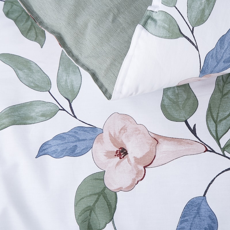 Tess Green white Floral 100% Cotton Reversible Comforter Set