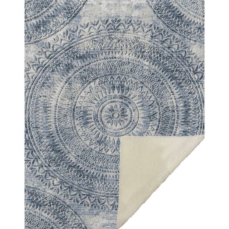 Premium Machine Washable ASB113 Global Medallion Sherpa Throw Blanket