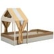 preview thumbnail 11 of 12, Brown+White Twin Upholstered House Bed with Curtains for Kids
