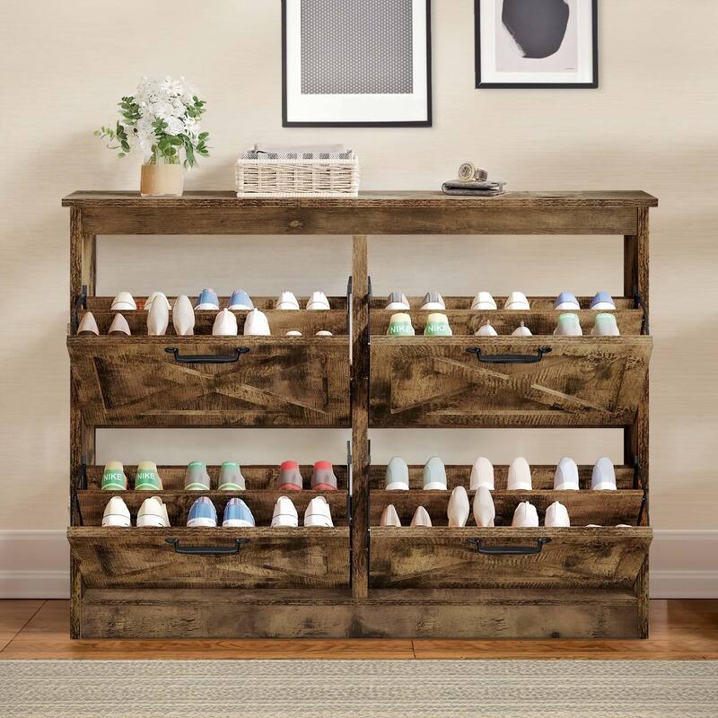 Moasis Shoe Storage Cabinet with 4 Flip Drawers, Narrow Shoes Rack Organizer for Entryway