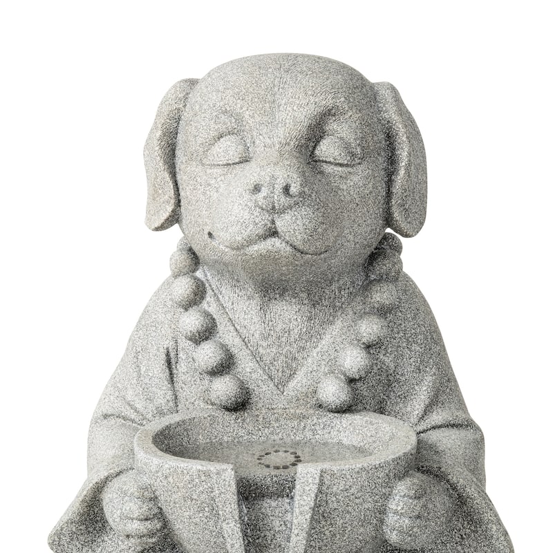 Glitzhome 21.75"H 2-Tiered Zen-Style Polyresin Cat Dog Statue Outdoor Fountain with LED Lights