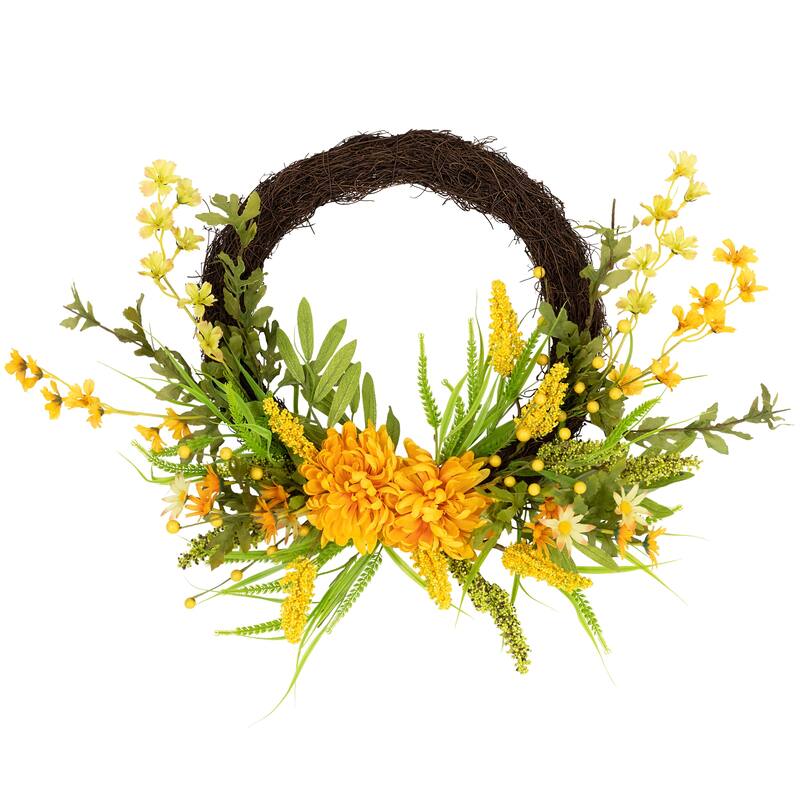 Peonies Artificial Fall Harvest Twig Wreath, 22-Inch, Unlit