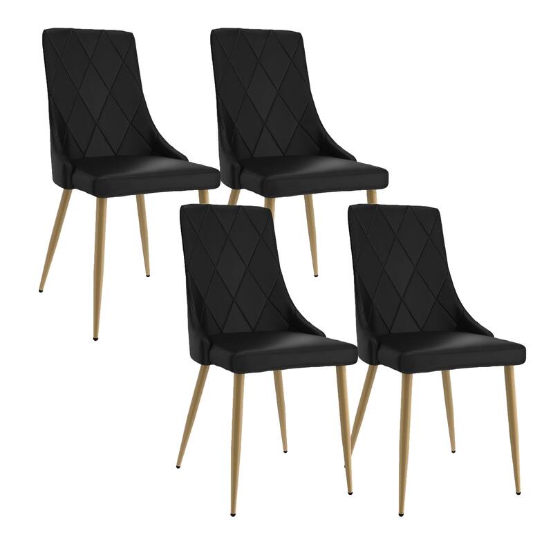 Contemporary Faux Leather and Metal Dining Chair, Set of 4 - Black and Aged Gold
