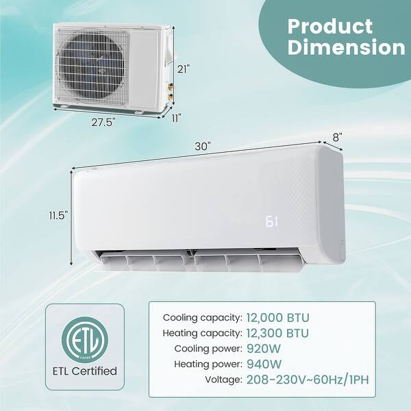 Gymax 12000 BTU Mini Split Air Conditioner 21 SEER2 AC Unit w/ Heat