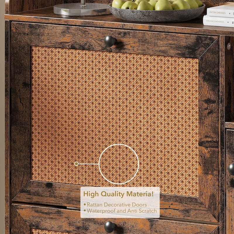 3-Tier Shoe Storage Cabinet with Rattan Doors and Adjustable Compartments