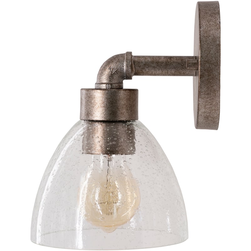 Artistic Weavers Lillith Pewter & Seeded Glass Wall Sconce - 9"H x 5.875"W x 6.75"D