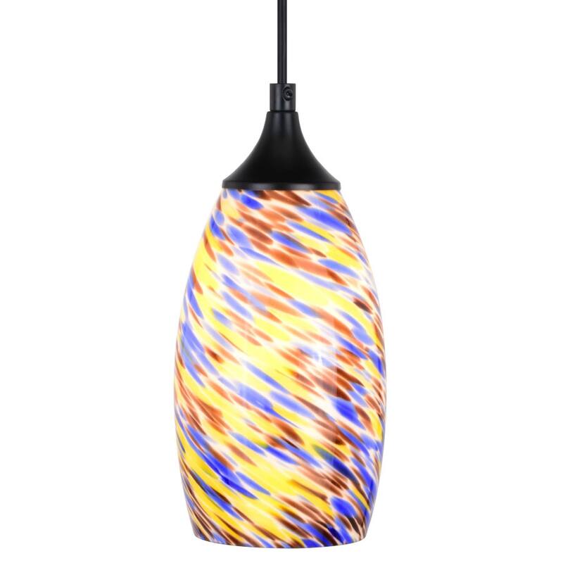 Bellevue VXP23351 Mirage 5" Wide Mini Pendant with Azure Glass Shade - Matte Black / Multicolored Shade