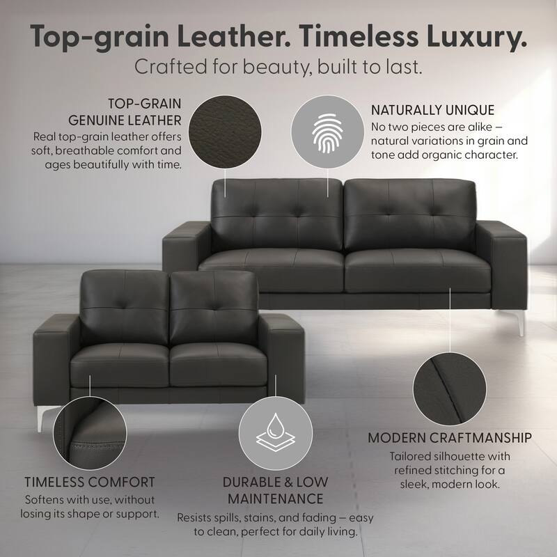 Faelin 79" Modern Sofa Loveseat, Top Grain Leather Couch with Removable Cushions