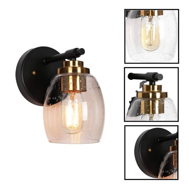 1 Light bulb lights black & gold wall sconces glass, metal bedroom light fixtures